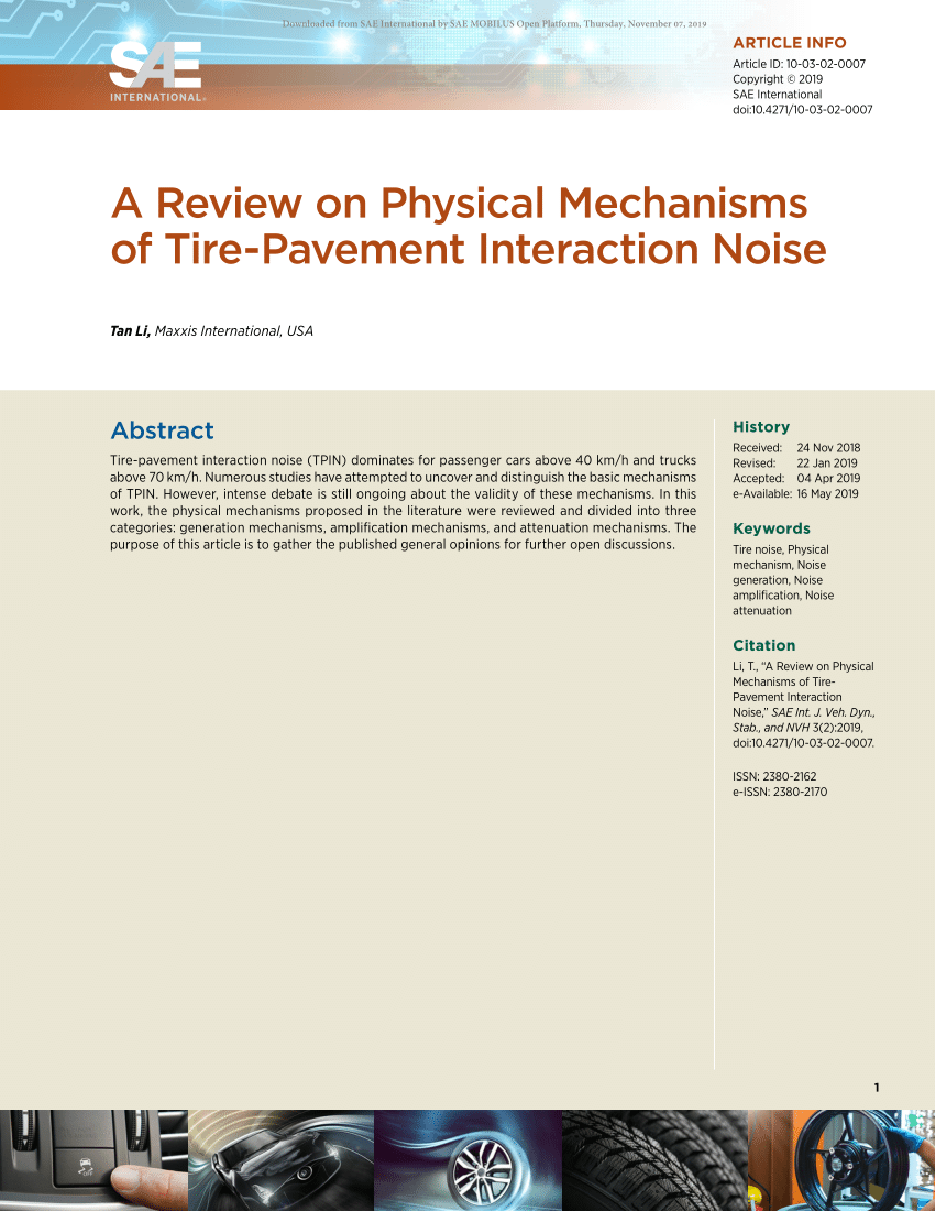 Pdf A Review On Physical Mechanisms Of Tire Pavement Interaction Noise