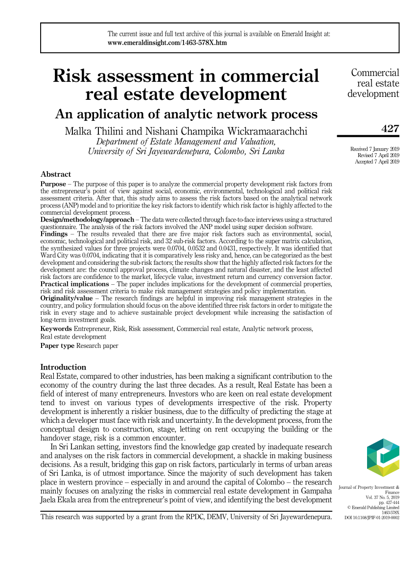 PDF) Risk assessment in commercial real estate development: An