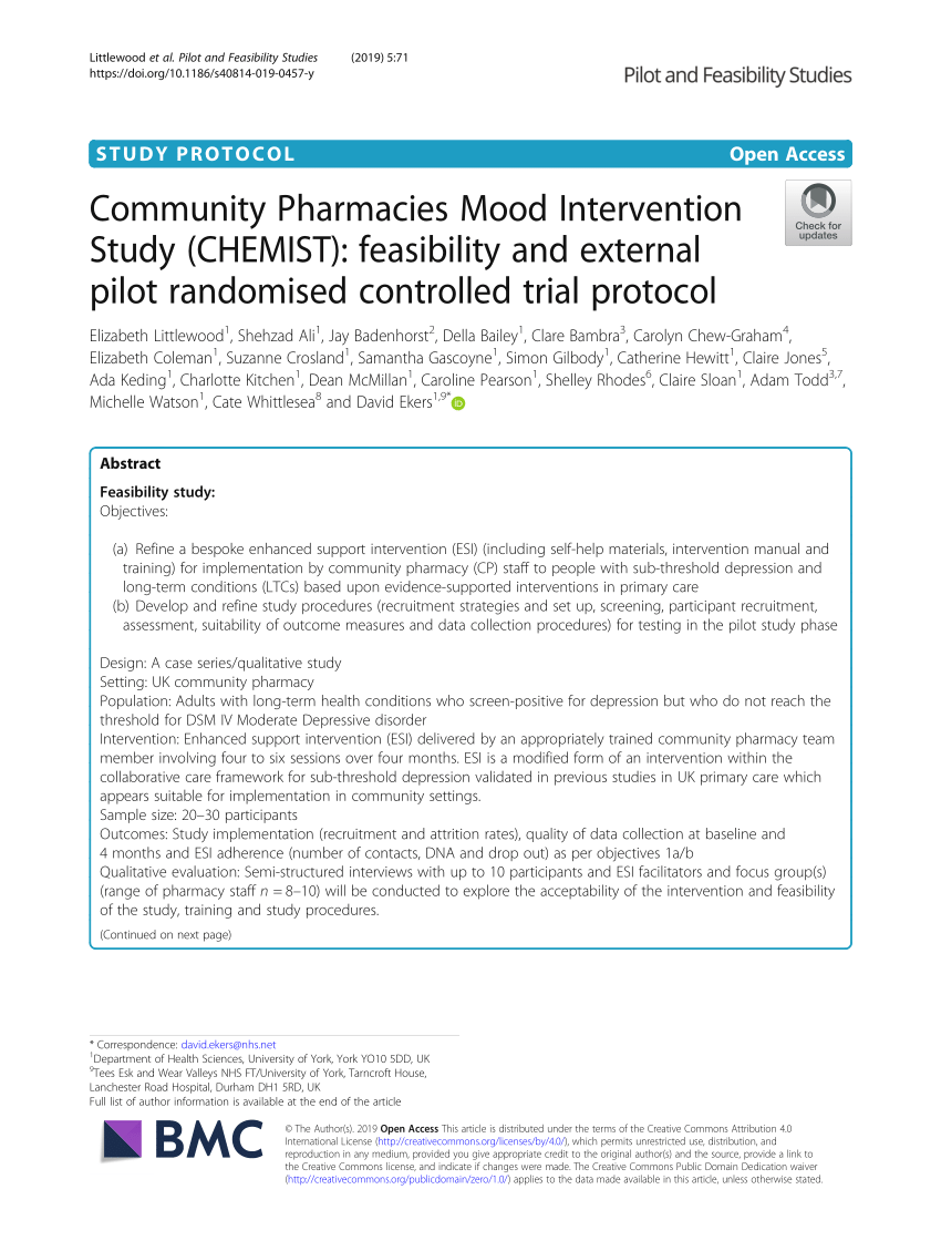 Pdf Community Pharmacies Mood Intervention Study Chemist