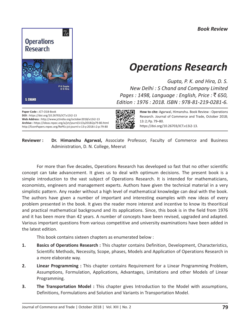 literature review on operations research