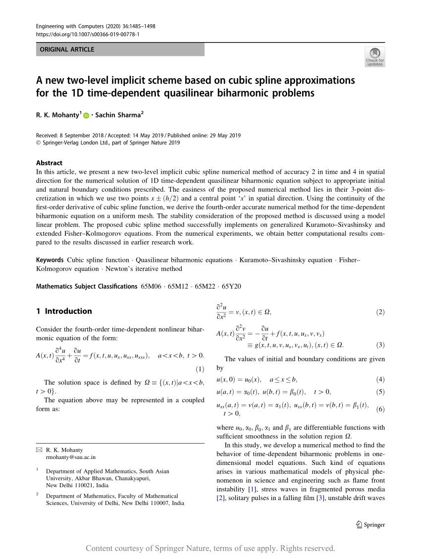 A New Two Level Implicit Scheme Based On Cubic Spline Approximations For The 1d Time Dependent Quasilinear Biharmonic Problems Request Pdf