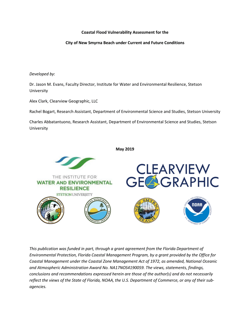 Pdf Coastal Flood Vulnerability Assessment For The City Of New Smyrna Beach Under Current And Future Conditions