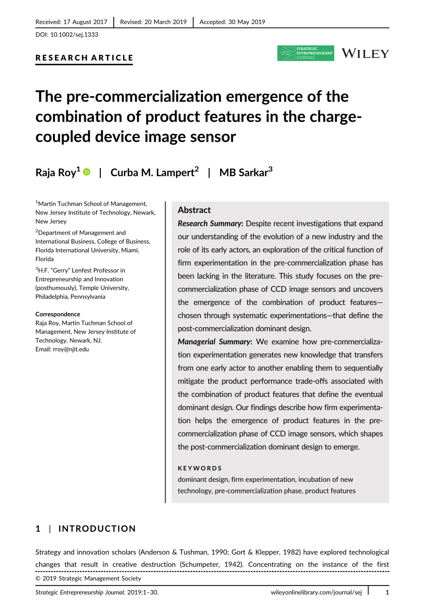 PDF) The Pre-Commercialization Emergence of the Combination of Product  Features in the Charge-Coupled Device Image Sensor