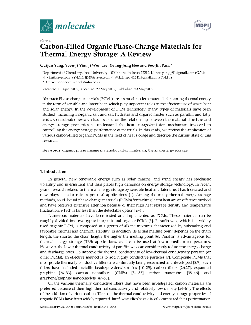 Pdf Carbon Filled Organic Phase Change Materials For Thermal Energy Storage A Review