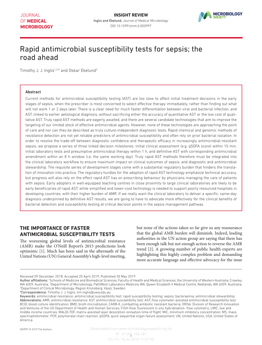 Pdf Rapid Antimicrobial Susceptibility Tests For Sepsis The Road Ahead