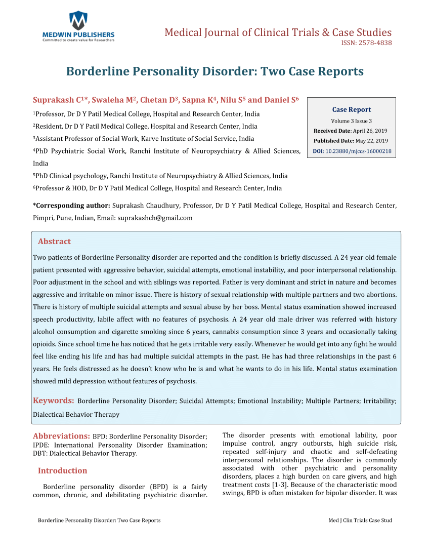borderline personality disorder research paper