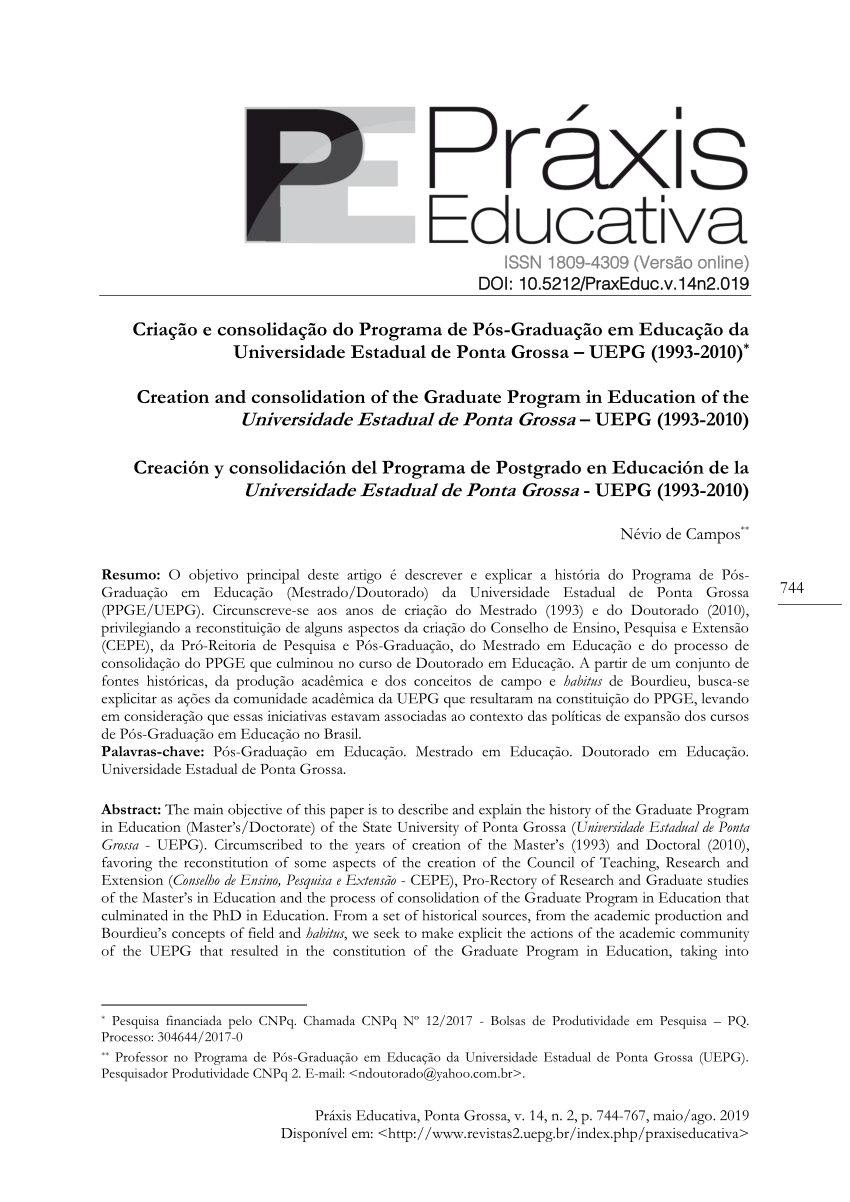 Pdf Criação E Consolidação Do Programa De Pós Graduação Em Educação Da Universidade Estadual 9165