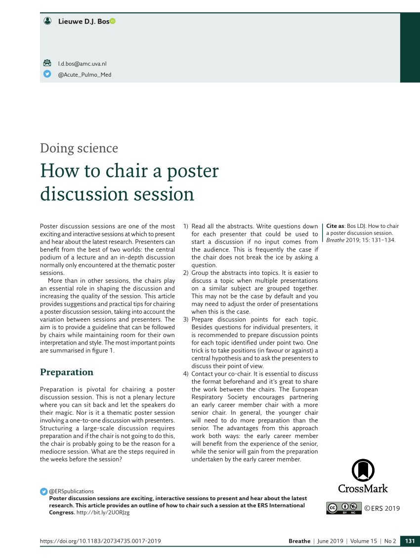 Pdf How To Chair A Poster Discussion Session