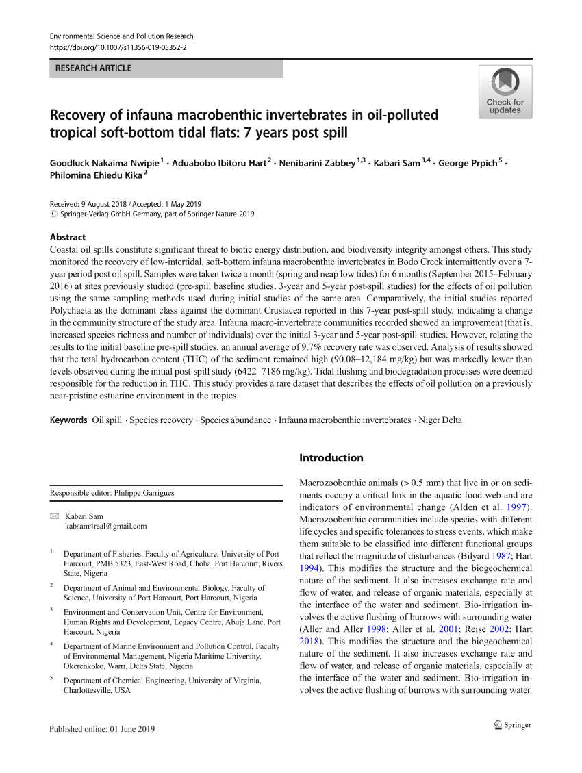 kika harta PDF) Recovery of infauna macrobenthic invertebrates in oil 