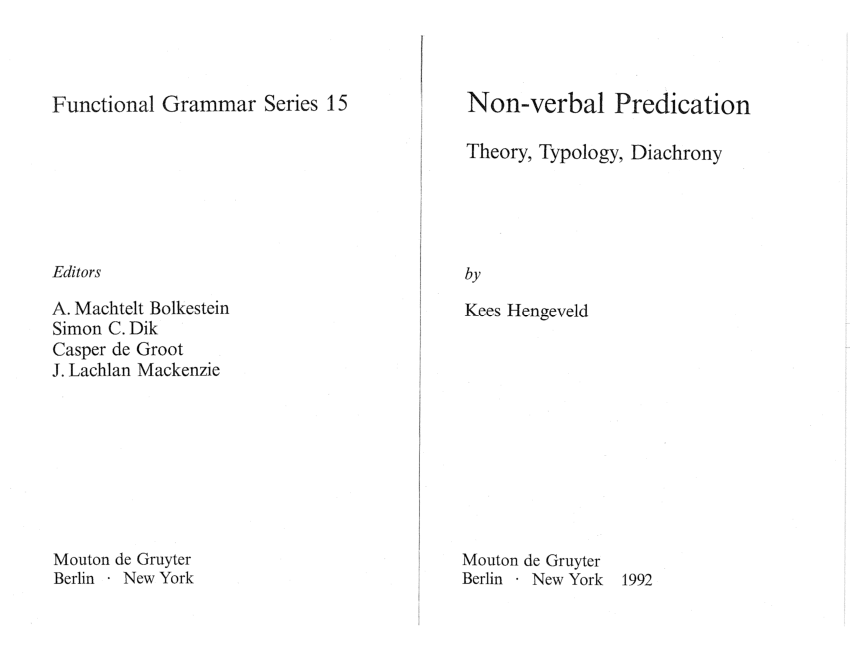 PDF) Non-verbal predication: Theory, typology, diachrony