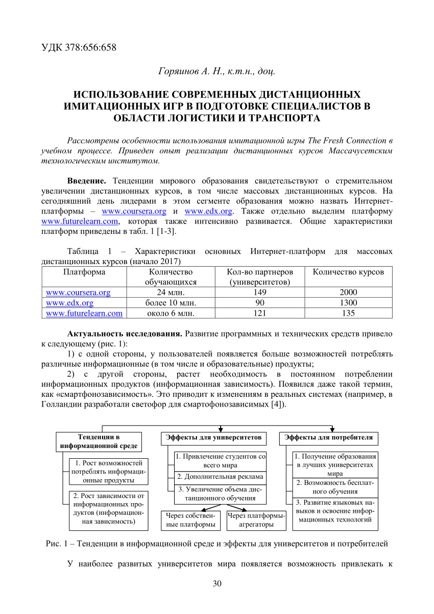 PDF) Использование современных дистанционных имитационных игр в подготовке  специалистов в области логистики и транспорта