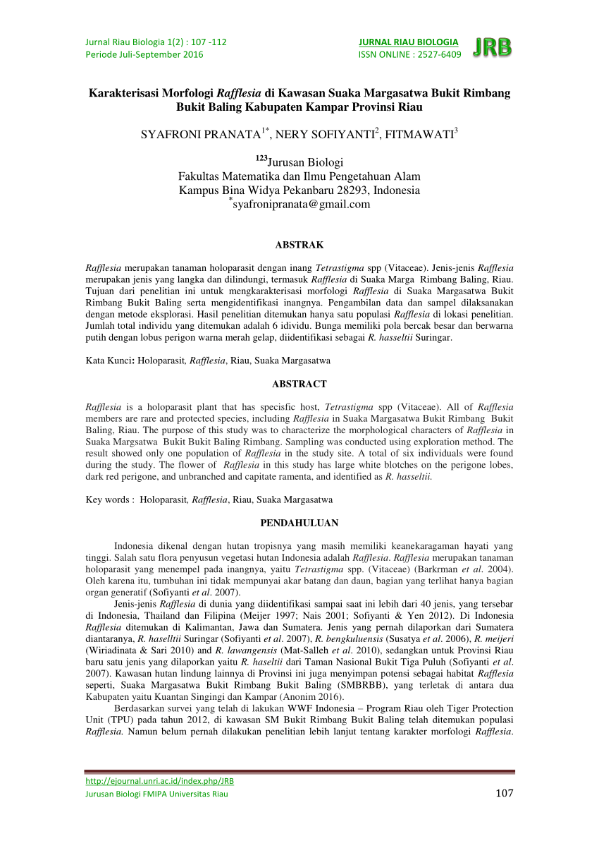 (PDF) Karakterisasi Morfologi Rafflesia di Kawasan Suaka Margasatwa
