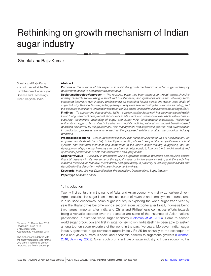 research paper on sugar industry in india