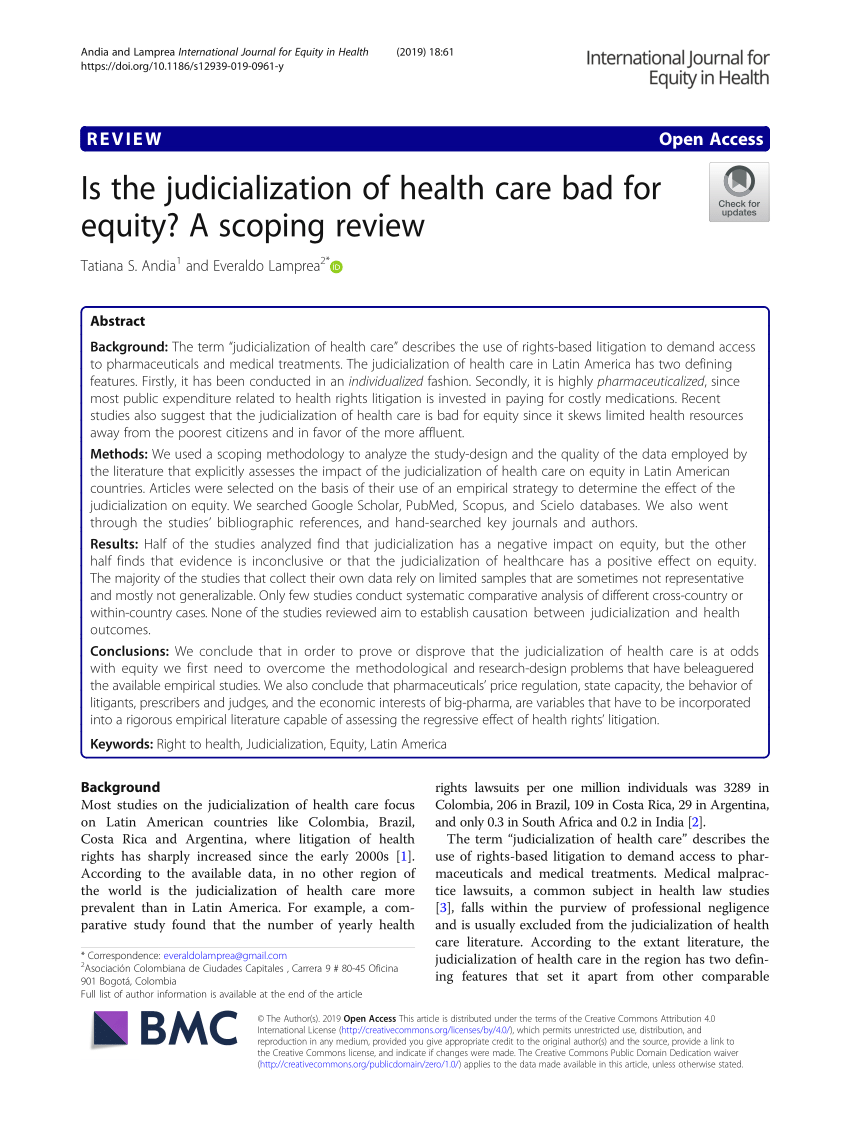 Pdf Is The Judicialization Of Health Care Bad For Equity A Scoping Review
