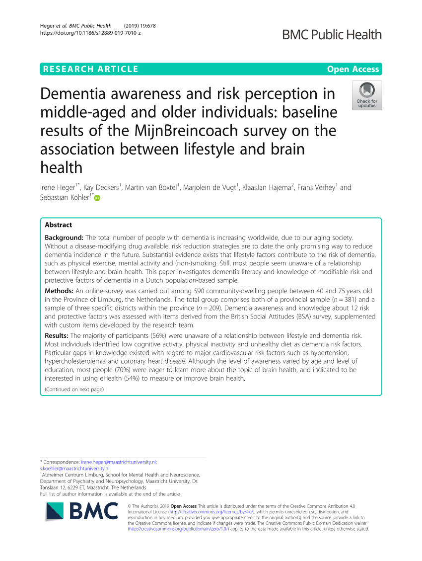 PDF) Dementia awareness and risk perception in middle-aged and