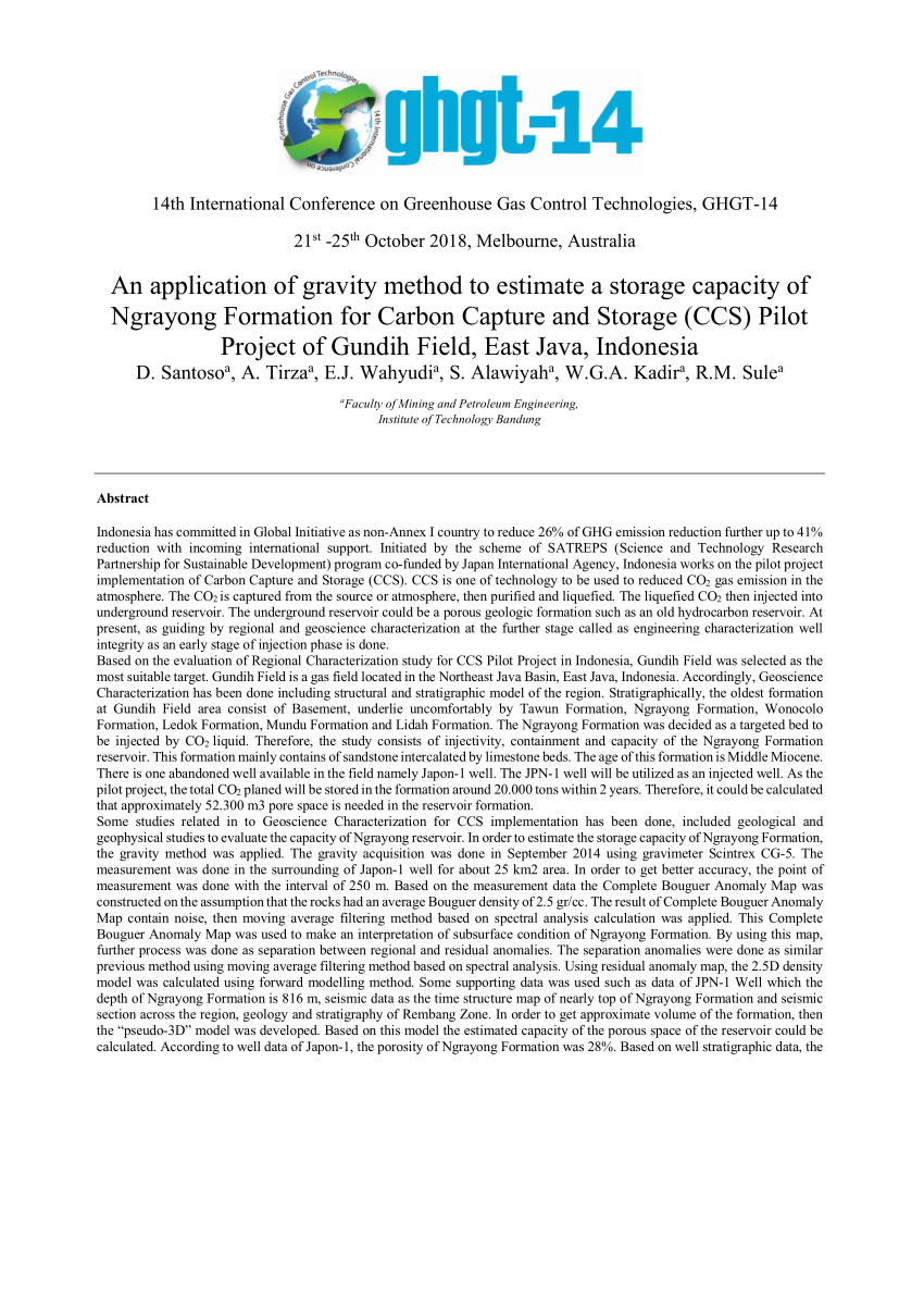 Pdf An Application Of Gravity Method To Estimate A Storage Capacity Of Ngrayong Formation For Carbon Capture And Storage Ccs Pilot Project Of Gundih Field East Java Indonesia