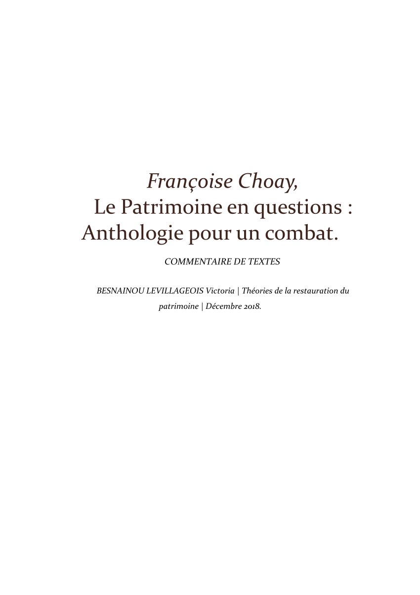 Pdf Analyse De Textes Issus De F Choay Le Patrimoine En Questions Anthologie Pour Un Combat