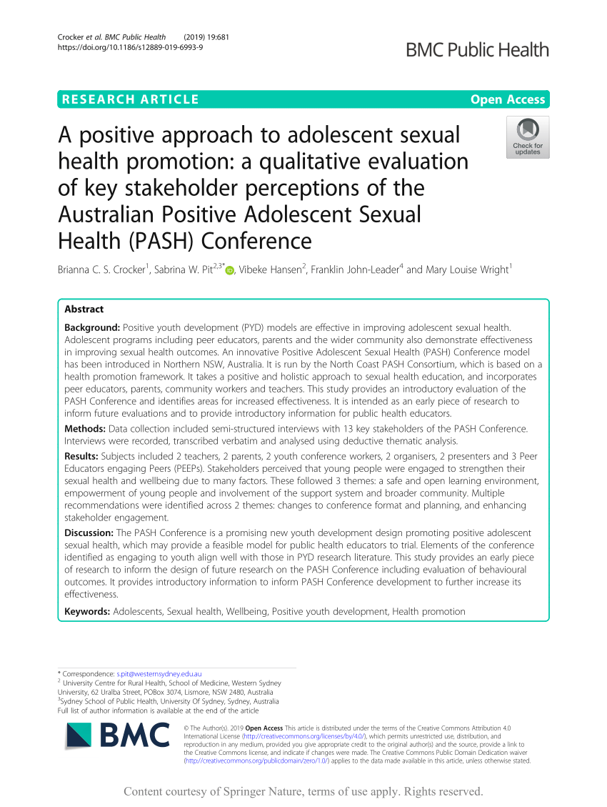 PDF A positive approach to adolescent sexual health promotion a