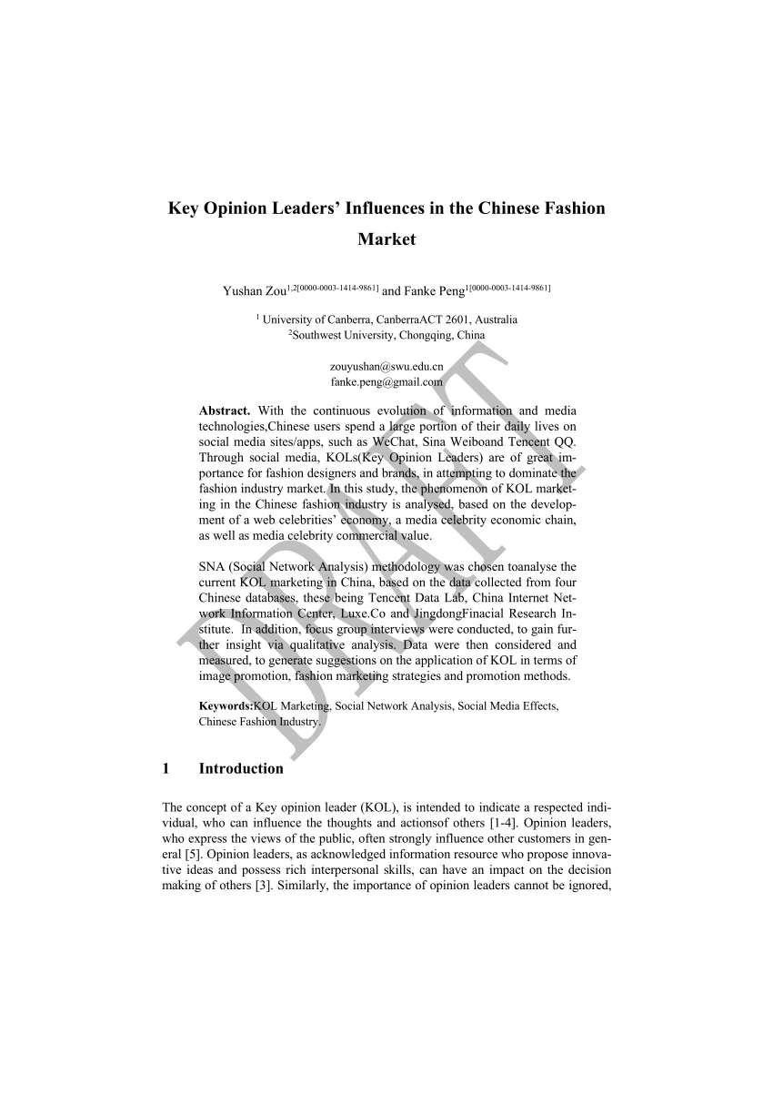 PDF) Key Opinion Leaders' Influences in the Chinese Fashion Market