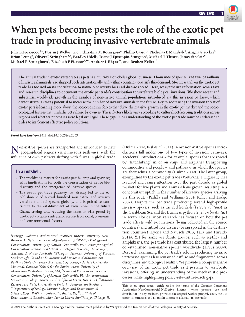PDF) When pets become pests: the role of the exotic pet trade in producing  invasive vertebrate animals