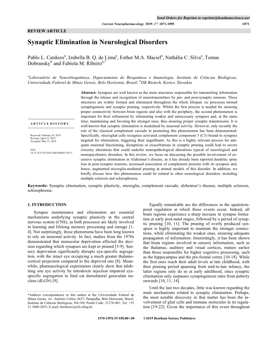 Pdf Synaptic Elimination In Neurological Disorders