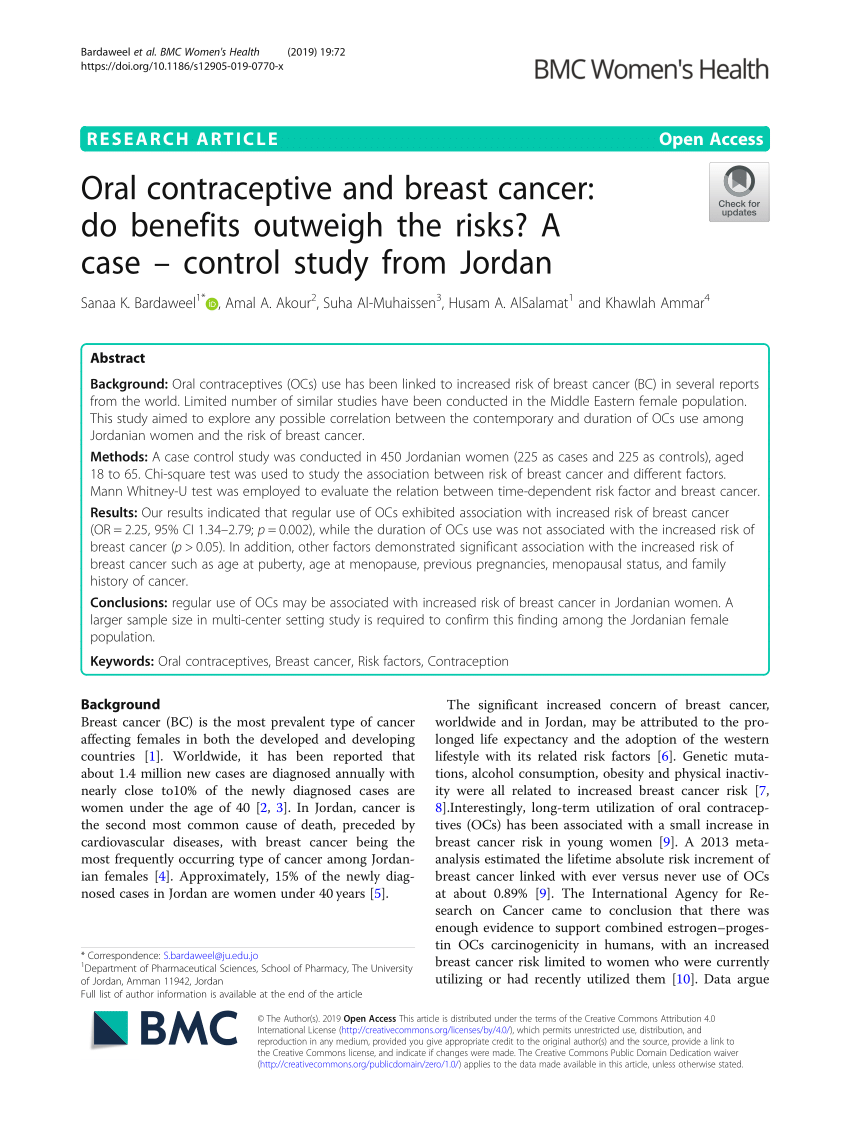 PDF) Oral contraceptive and breast cancer: do benefits outweigh