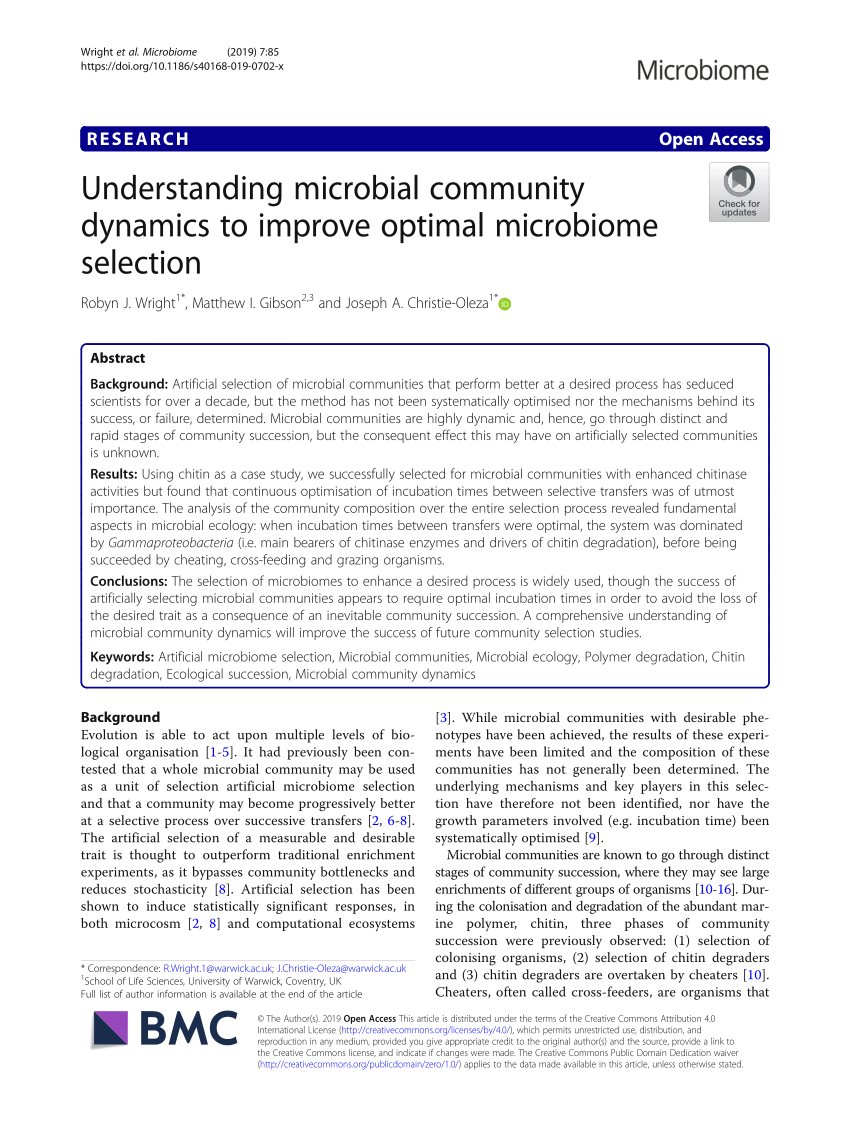 Pdf Understanding Microbial Community Dynamics To Improve Optimal Microbiome Selection 0939