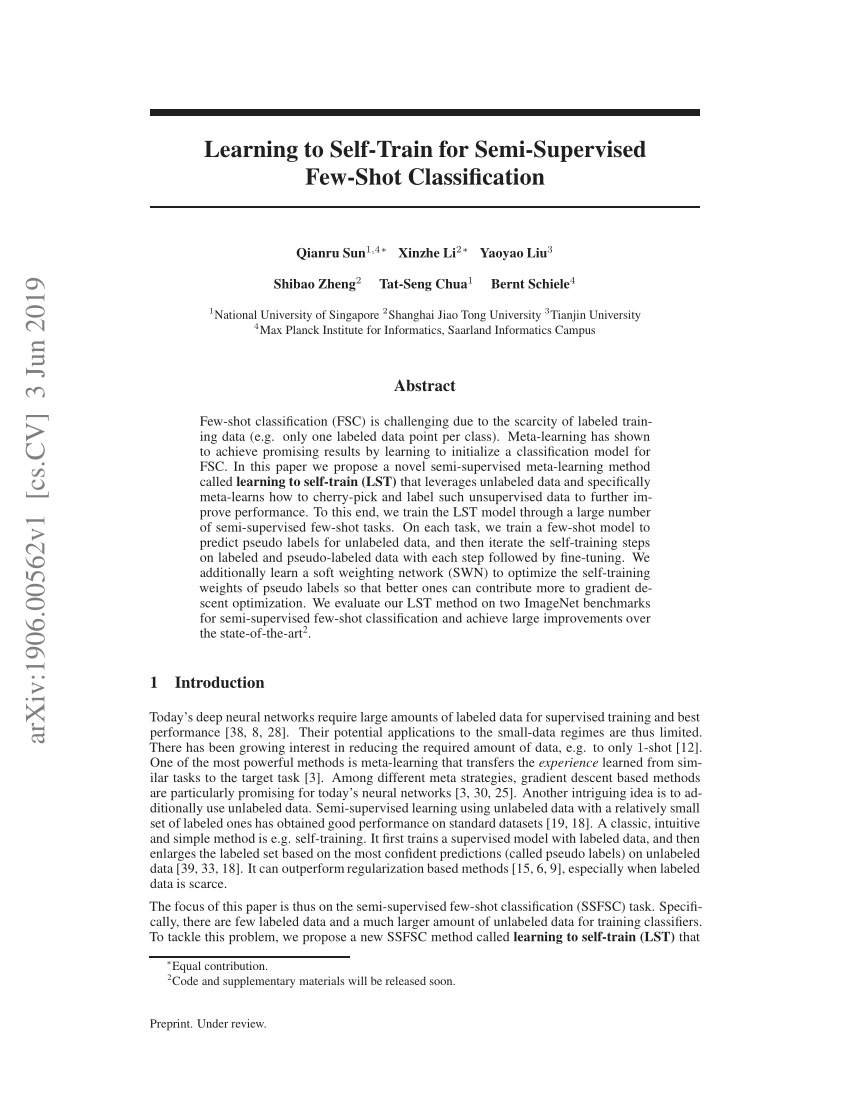 (PDF) Learning to Self-Train for Semi-Supervised Few-Shot Classification