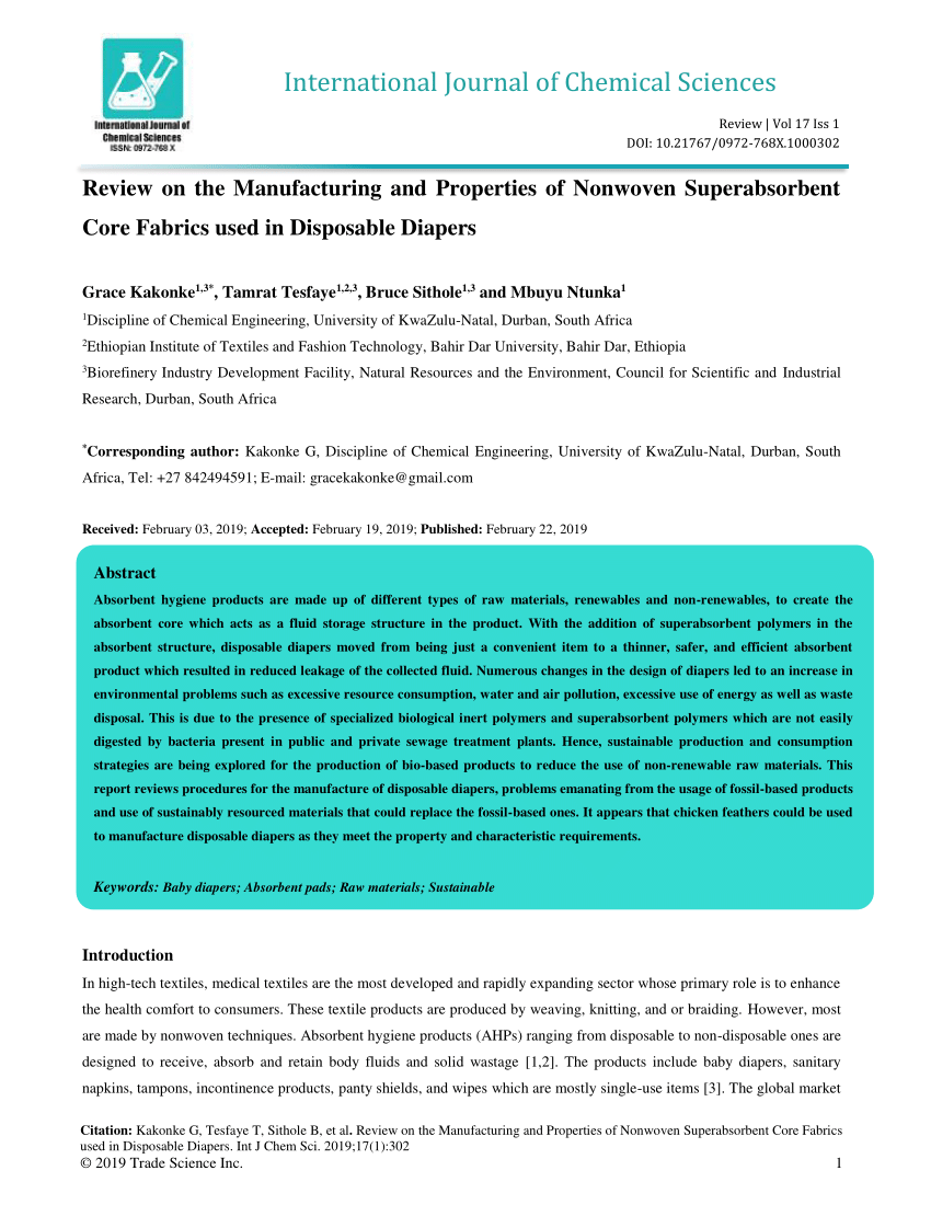 PDF) Iss 1 Review on the Manufacturing and Properties of Nonwoven