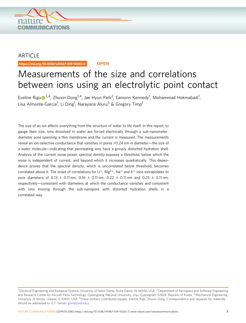 Pdf Measurements Of The Size And Correlations Between Ions Using An Electrolytic Point Contact