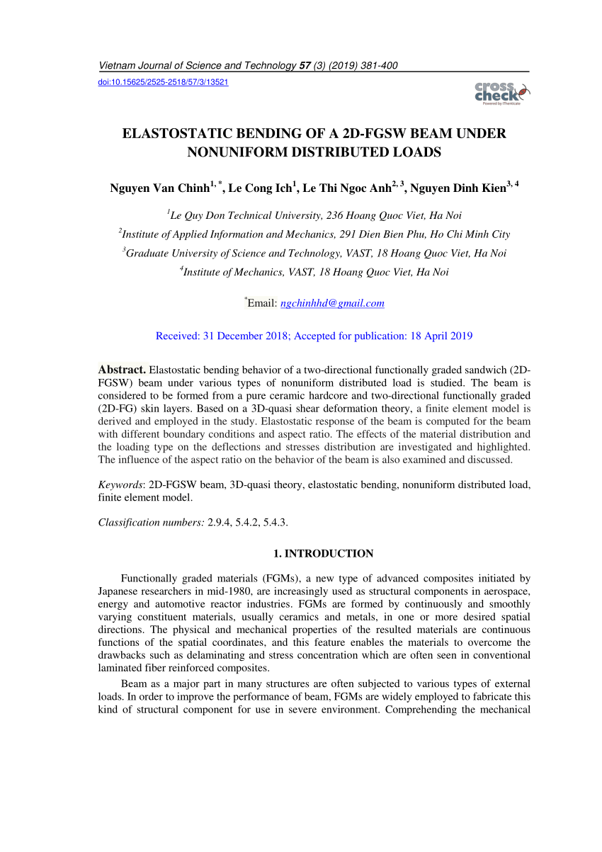 PDF) ELASTOSTATIC BENDING OF A 2D-FGSW BEAM UNDER NONUNIFORM 