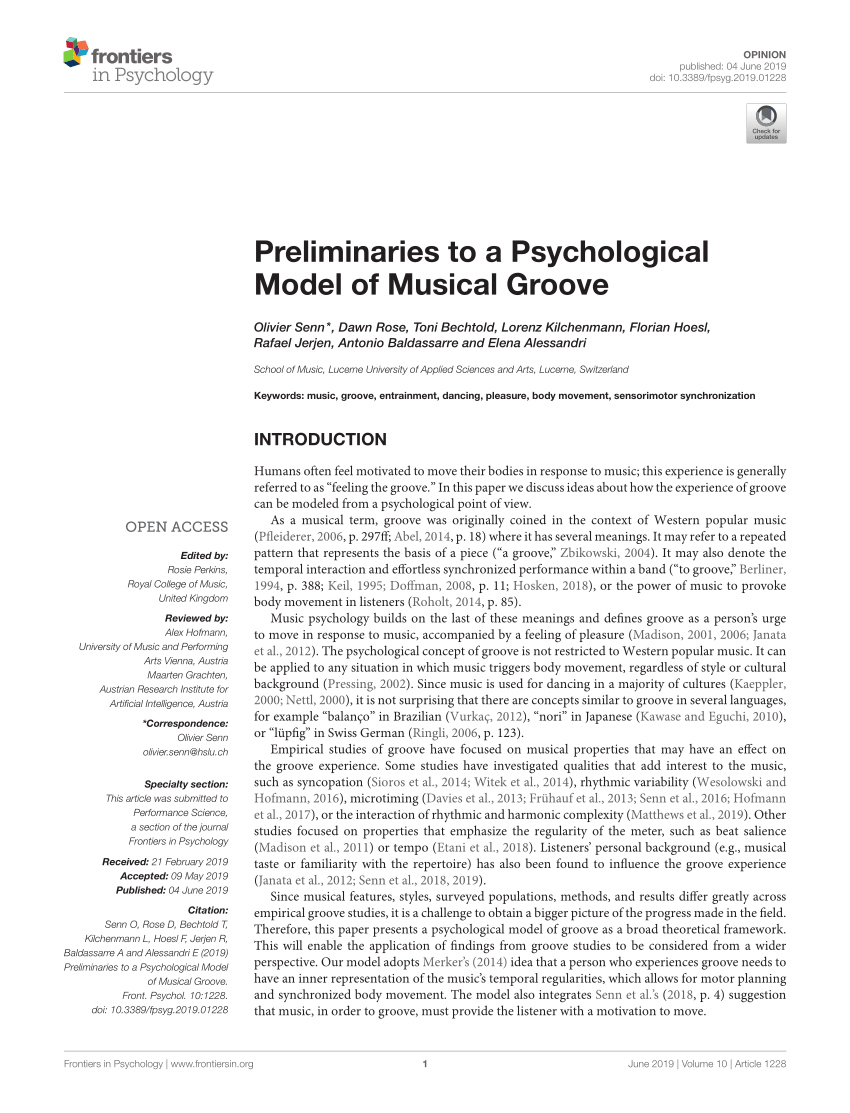 PDF) Preliminaries to a Psychological Model of Musical Groove
