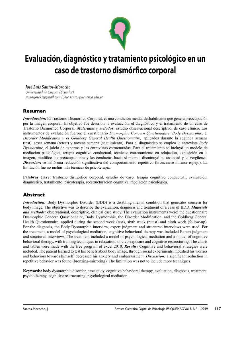 PDF Evaluación diagnóstico y tratamiento psicológico en un caso de trastorno dismórfico corporal