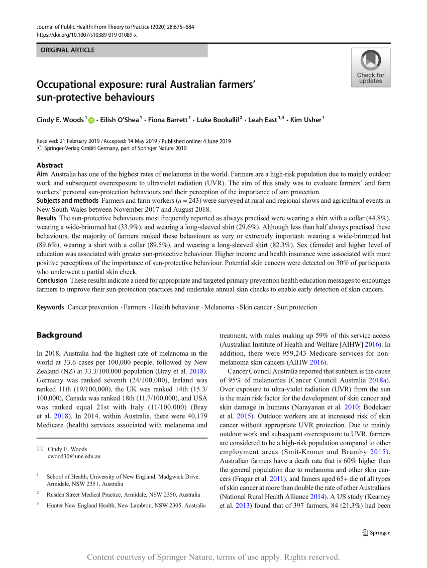 Skin Cancer Prevention Behaviors Among Agricultural and