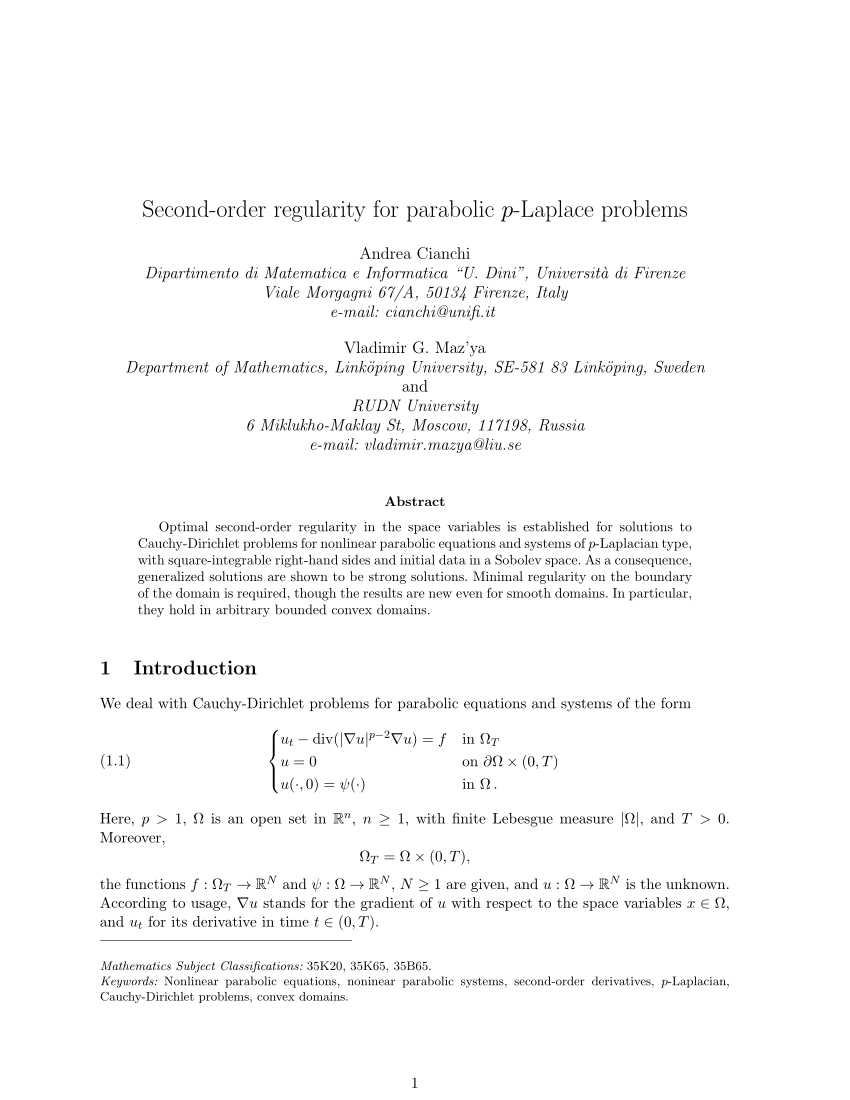 Pdf Second Order Regularity For Parabolic P Laplace Problems