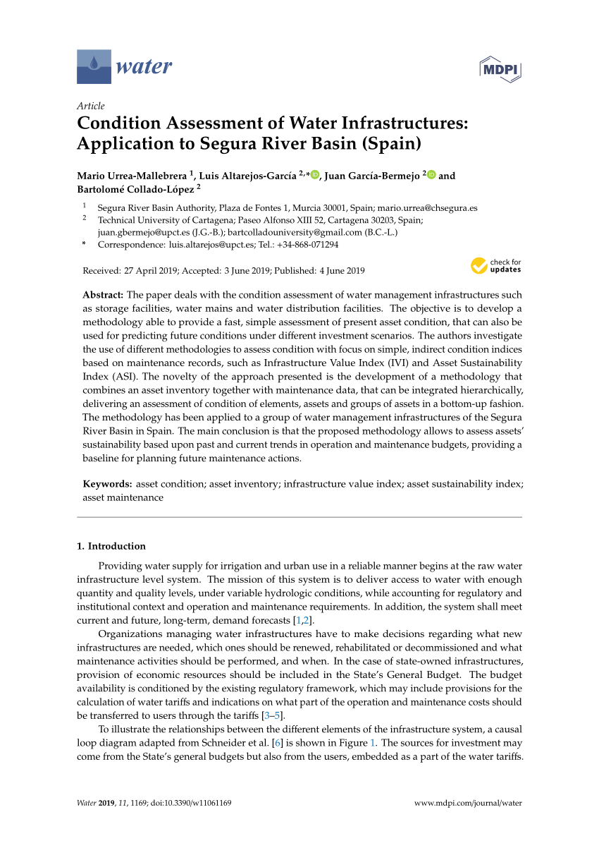 Pdf Condition Assessment Of Water Infrastructures Application To Segura River Basin Spain