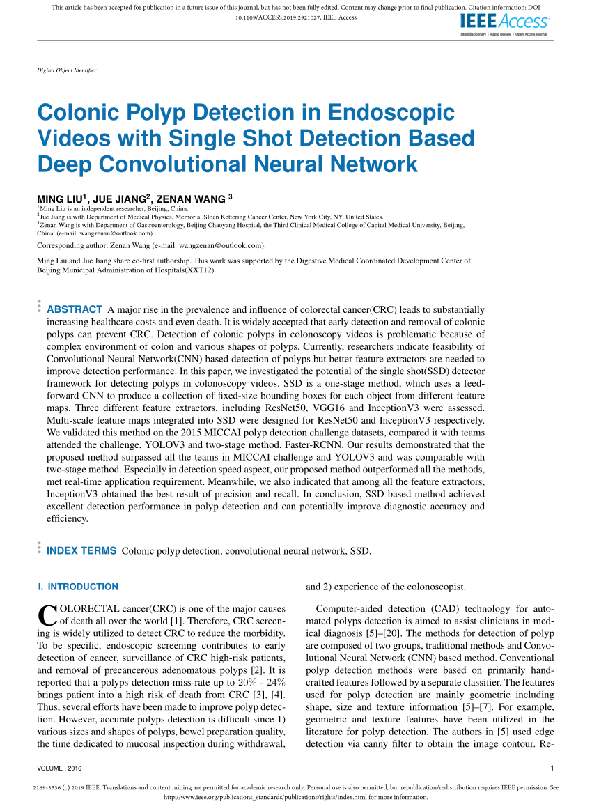 Pdf Colonic Polyp Detection In Endoscopic Videos With Single Shot Detection Based Deep