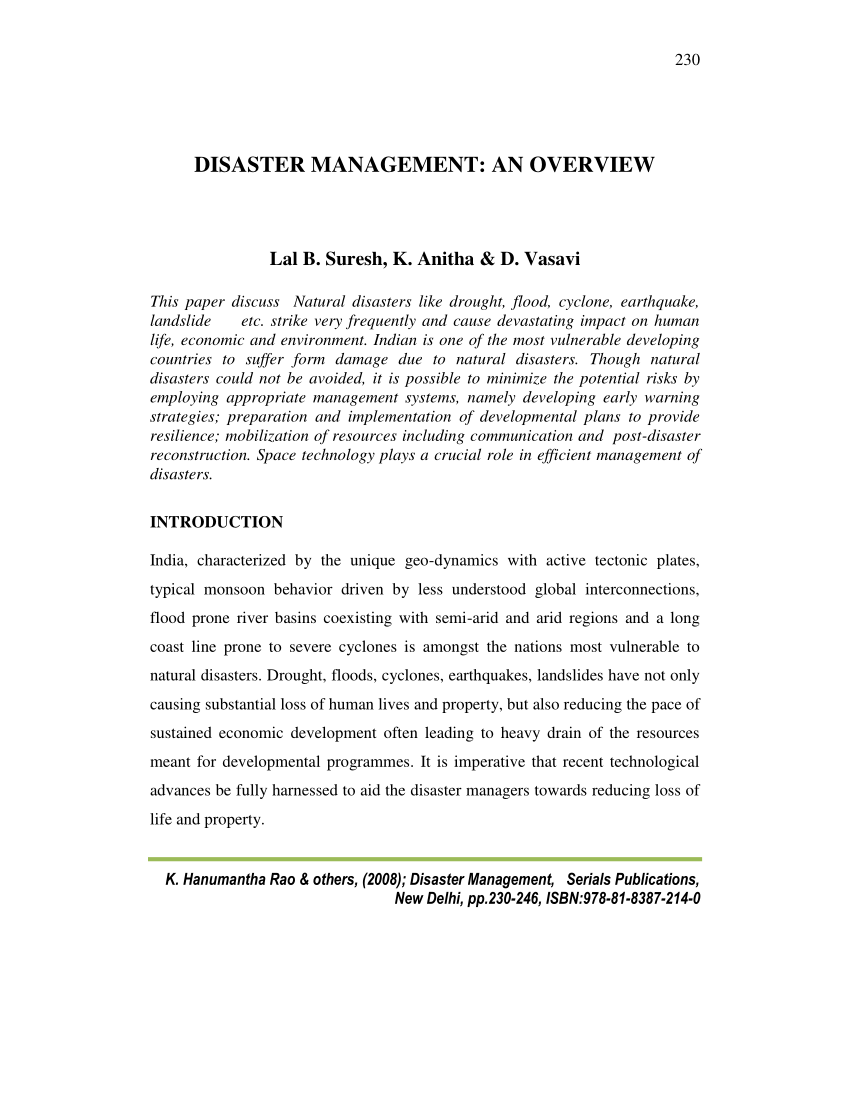 essay on disaster management pdf