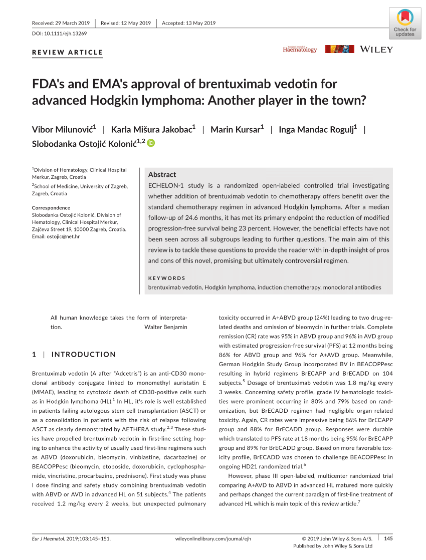 Pdf Fdas And Emas Approval Of Brentuximab Vedotin For Advanced Hodgkin Lymphoma Another 