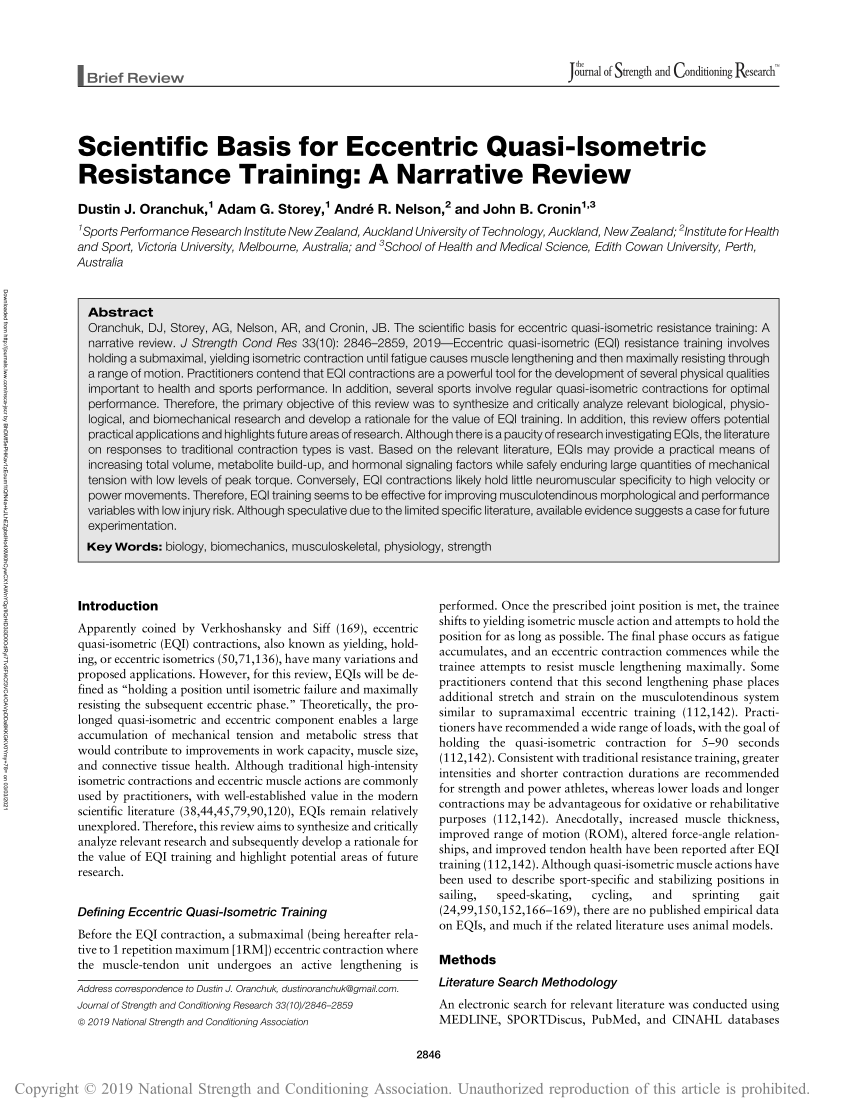 Pdf Scientific Basis For Eccentric Quasi Isometric Resistance Training A Narrative Review