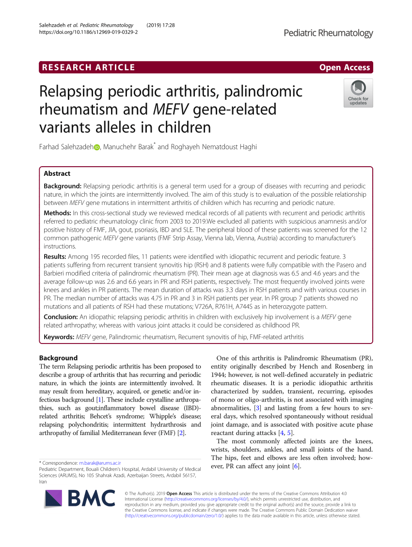 (PDF) Relapsing periodic arthritis, palindromic rheumatism and MEFV ...