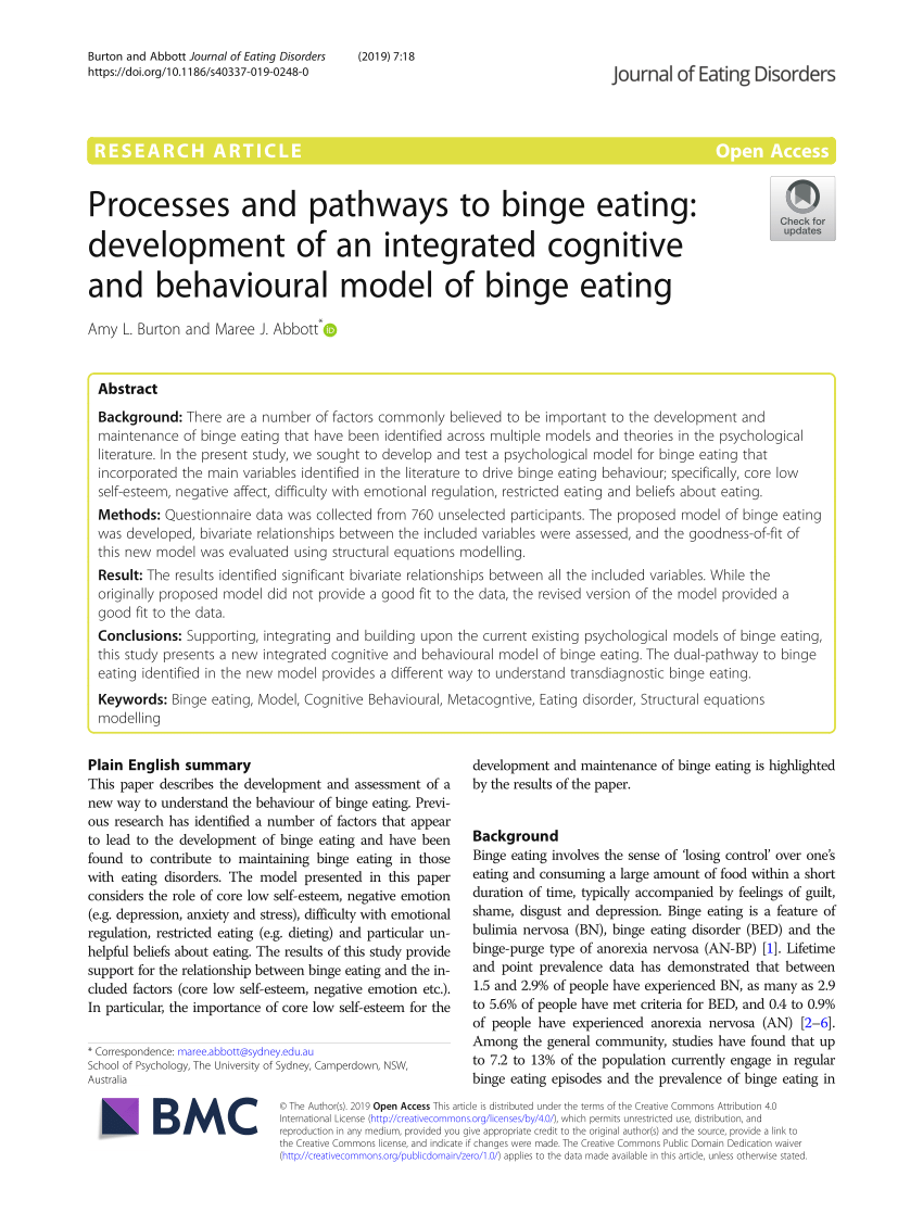 Pdf Processes And Pathways To Binge Eating Development Of An Integrated Cognitive And Behavioural Model Of Binge Eating