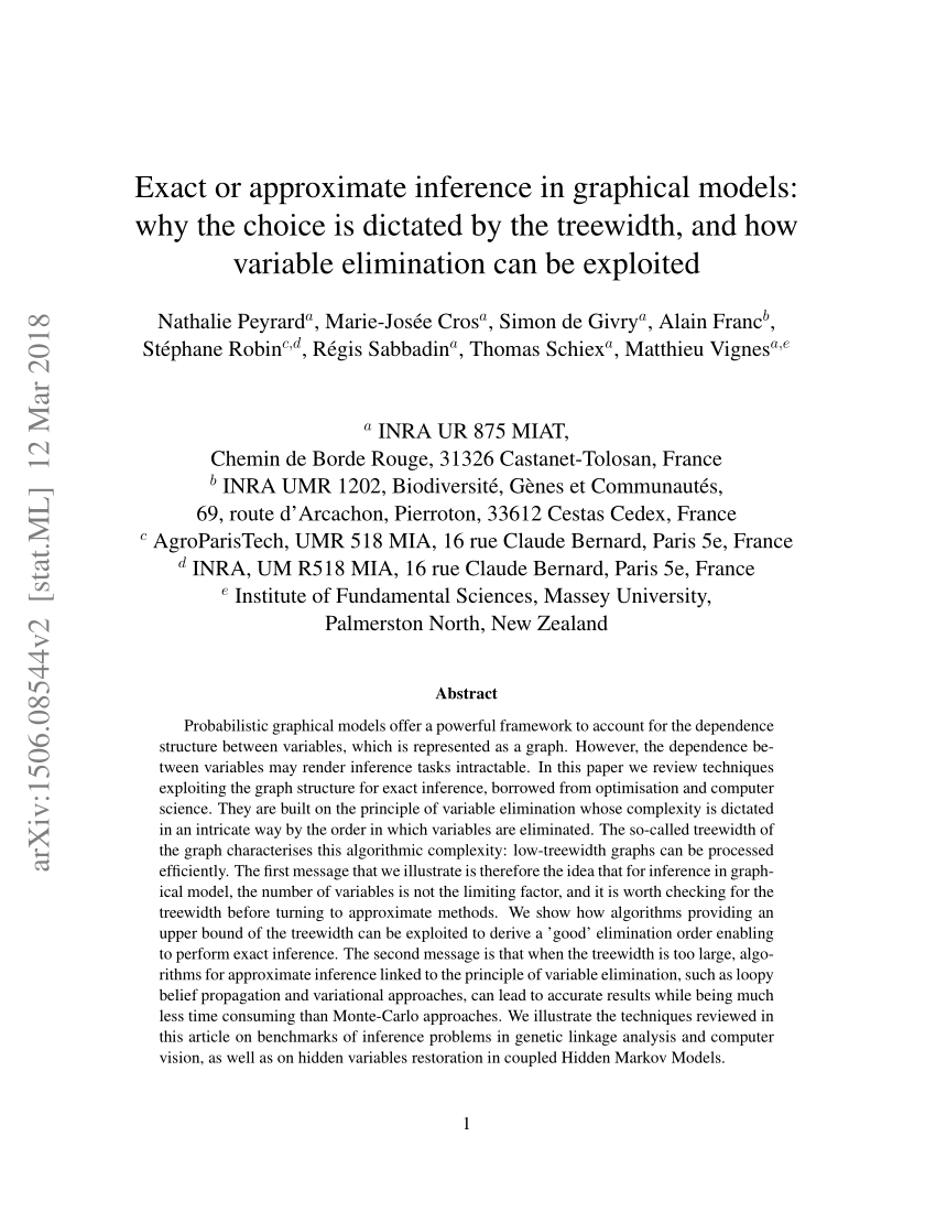 Pdf Exact Or Approximate Inference In Graphical Models Why The Choice Is Dictated By The Treewidth And How Variable Elimination Can Be Exploited