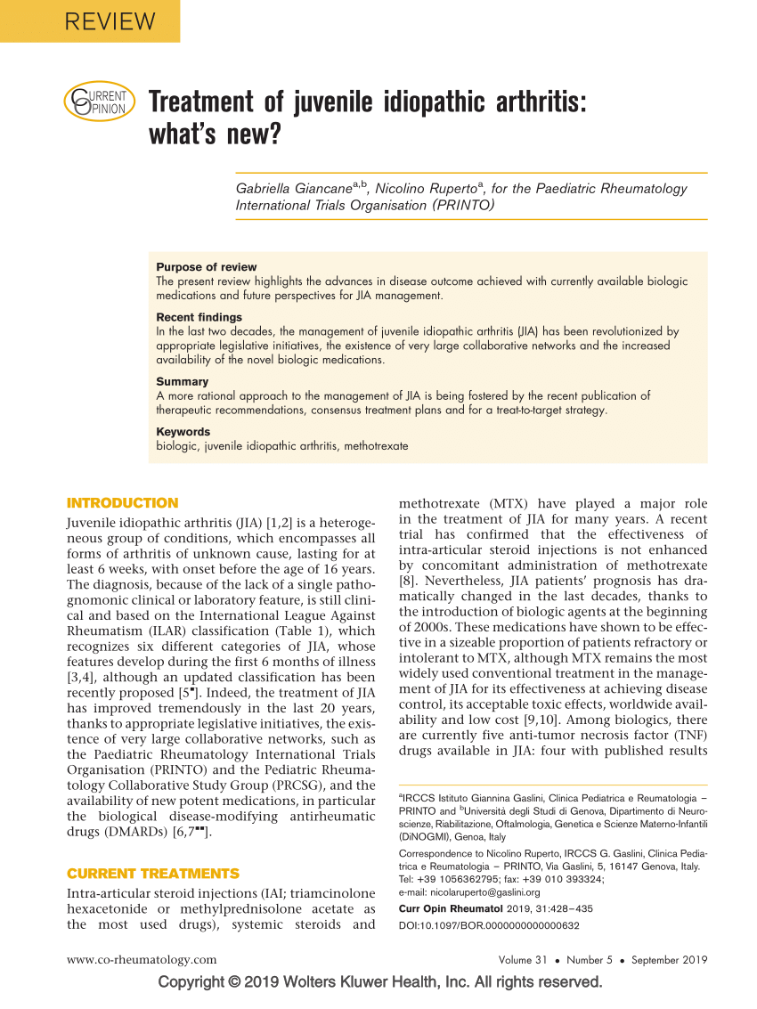 literature review juvenile idiopathic arthritis