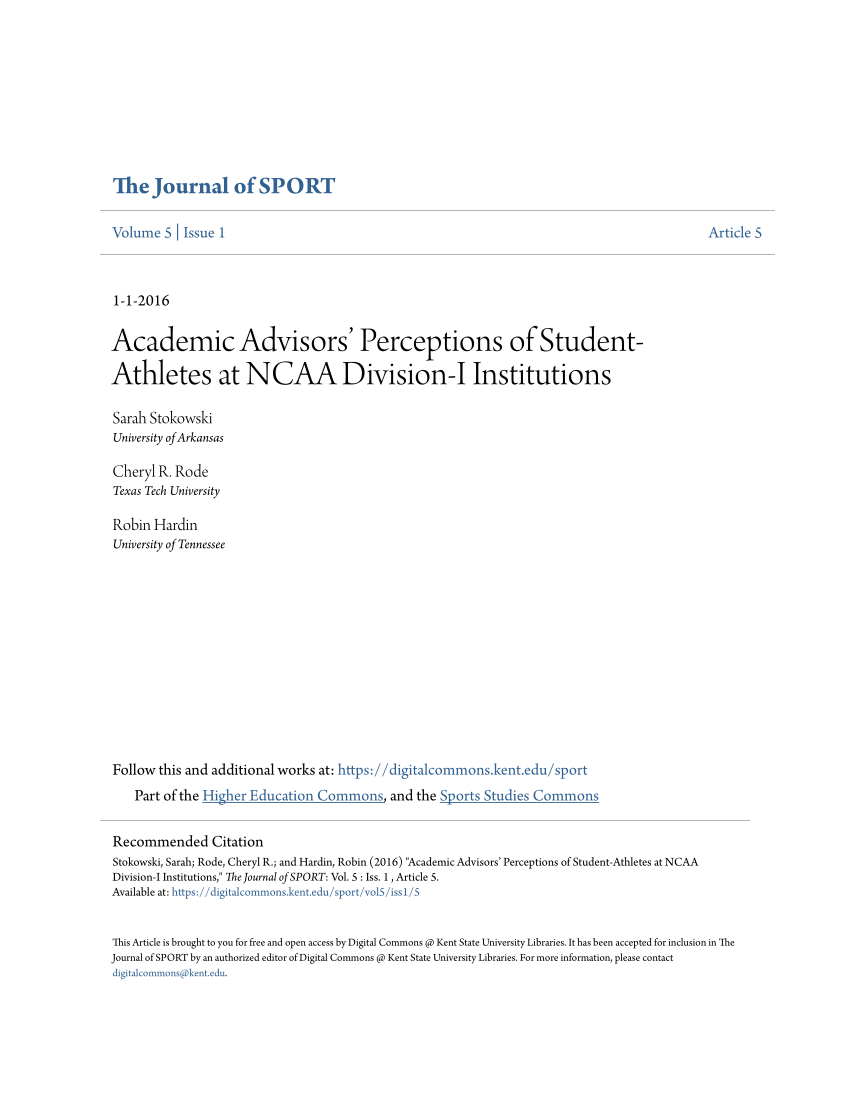 Pdf Academic Advisors Perceptions Of Student Athletes At Ncaa Division I Institutions