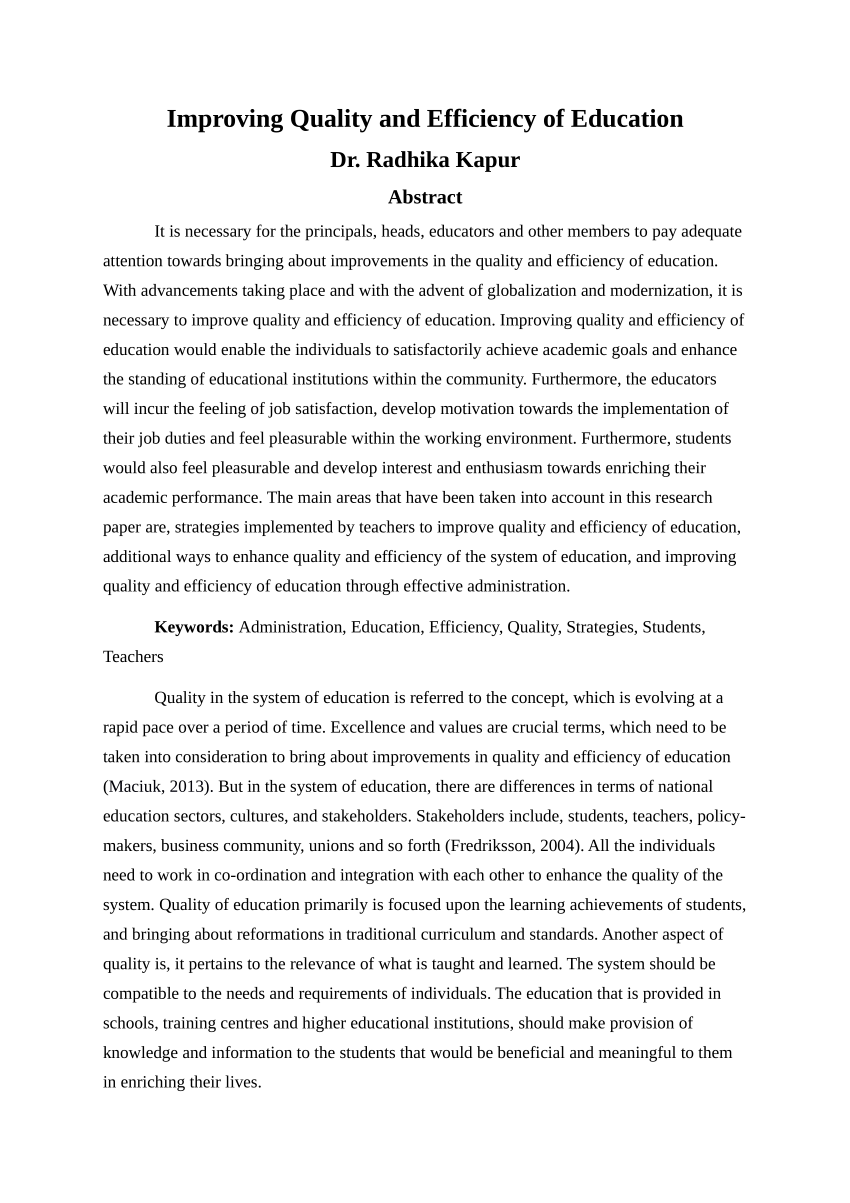 essay on improving the quality of education