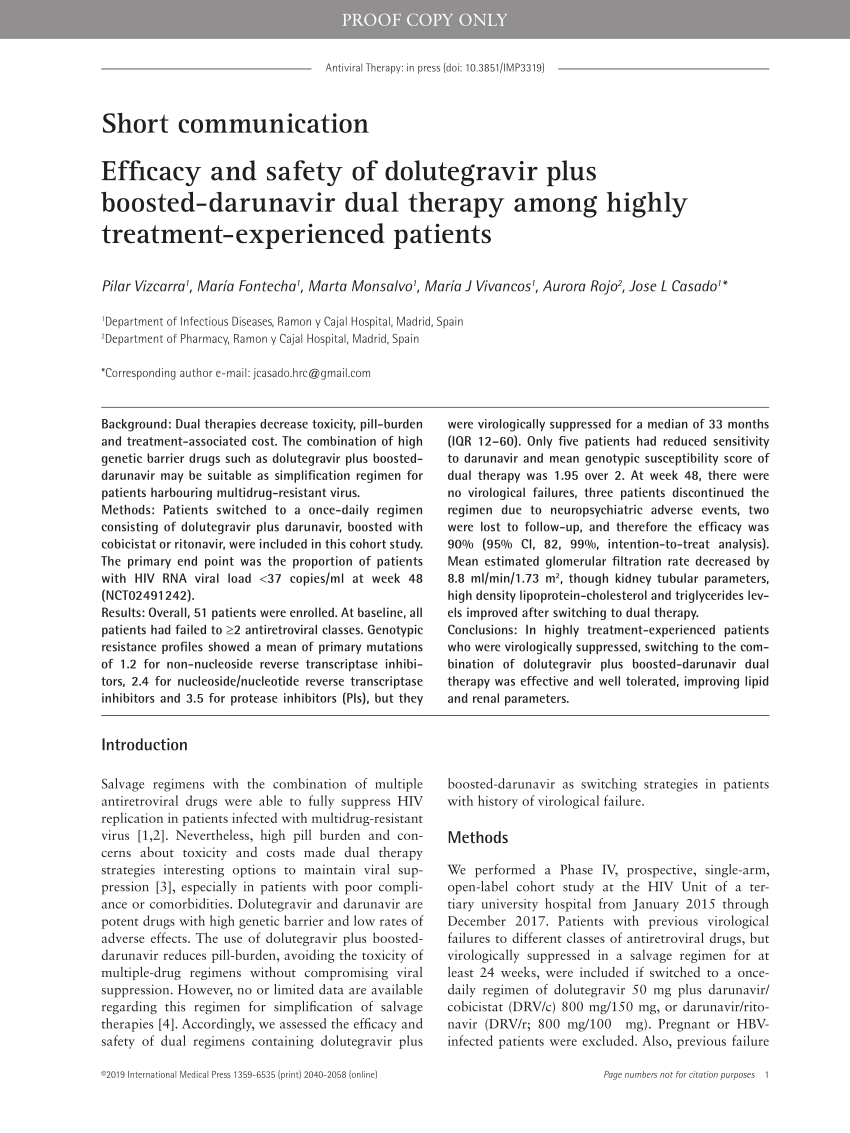 Pdf Efficacy And Safety Of Dolutegravir Plus Boosted Darunavir Dual Therapy Among Highly 