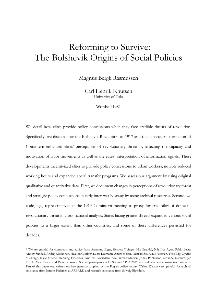 PDF) Reforming Survive:The Origins Social Policies
