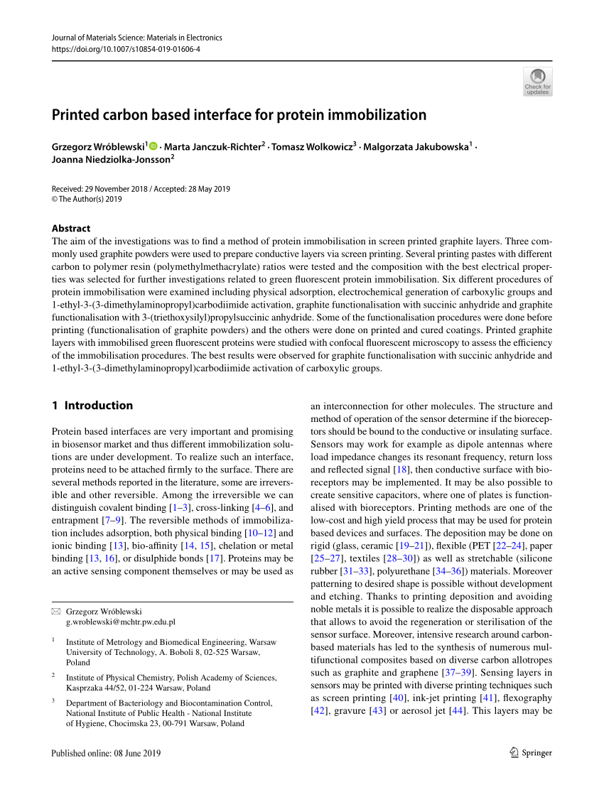 Pdf Printed Carbon Based Interface For Protein Immobilization