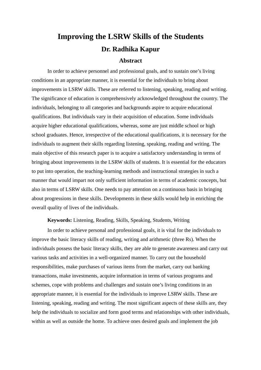 essay on lsrw skills